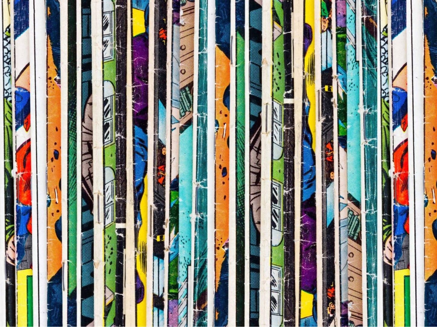 An image of comic strips on a wall.