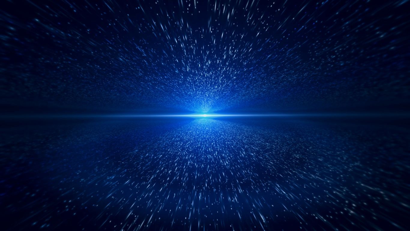 A blue space background with stars and a starburst.