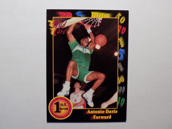 A Davis, Antonio card with an image of a man dunking a basketball.