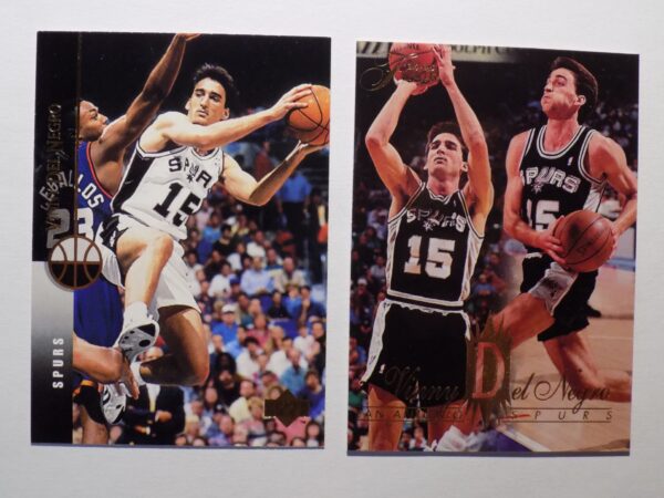 A pair of Del Negro, Vinnie basketball cards with two players on them.