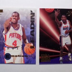 A pair of Dumars, Joe basketball cards with two players on them.