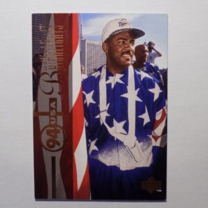 A Dumars, Joe baseball card with an american flag on it.