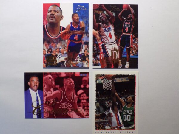 Four Dumars, Joe basketball cards with autographs on them.