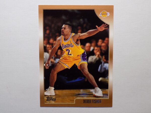 A basketball card with Derek Fisher, a lakers player on it.