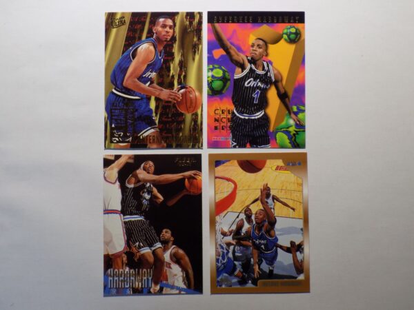 Four Hardaway, Anfernee basketball cards with different players on them.