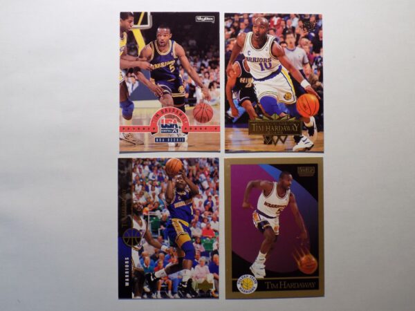 Four Hardaway, Tim basketball cards are shown on a white surface.