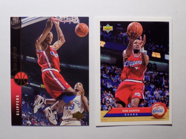 A pair of Harper, Ron basketball cards with a player in the air.