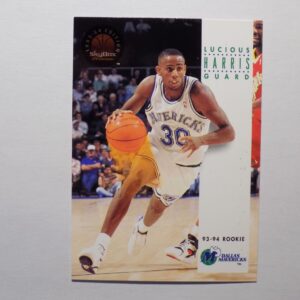 A Lucious Harris basketball card with a man playing basketball.