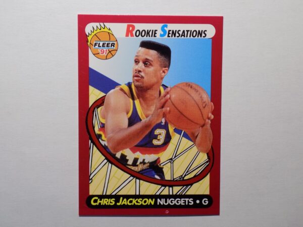 A basketball card with Chris Jackson dribbling the ball.