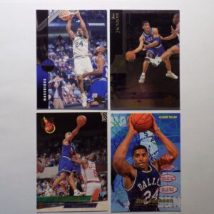 A set of Jackson, Jim cards with a basketball player in the background.