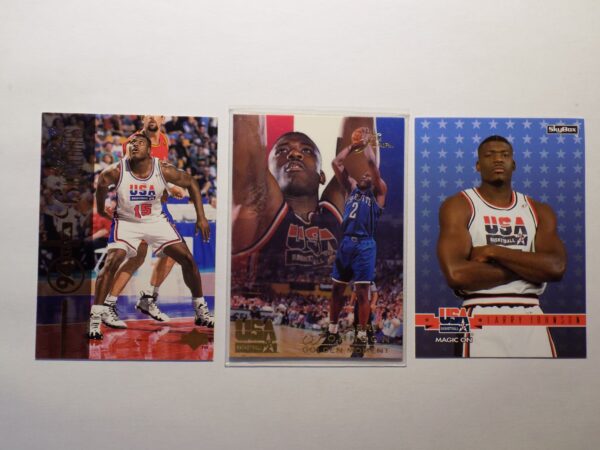 Three Johnson, Larry basketball cards with different players on them.