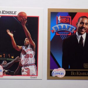 A pair of basketball cards with a picture of Bo Kimble.