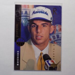 A Jason Kidd basketball card with a man in a hat.