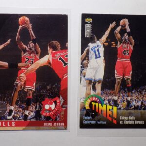 Two basketball cards with Jordan, Michael and Jordan, Michael.