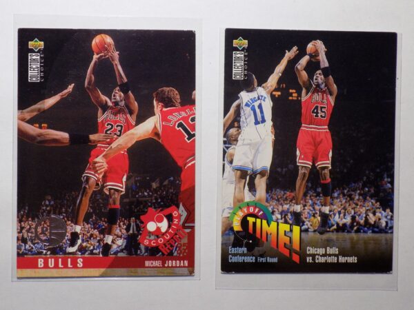 Two basketball cards with Jordan, Michael and Jordan, Michael.