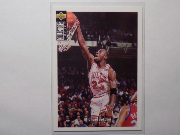 Michael Jordan basketball card on a white background.