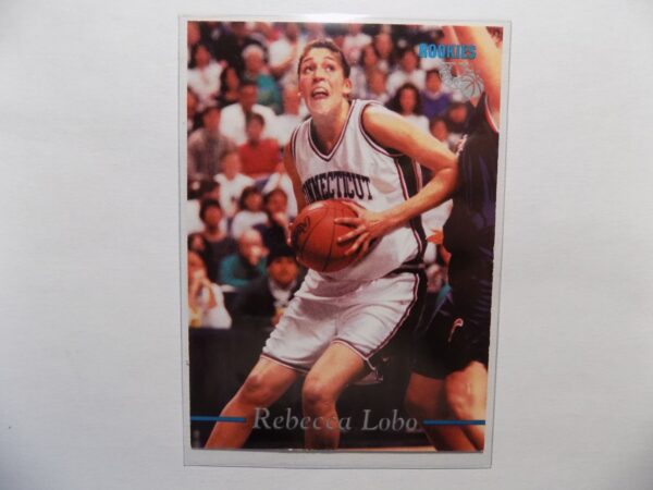 A Lobo, Rebecca card with a picture of a woman playing basketball.