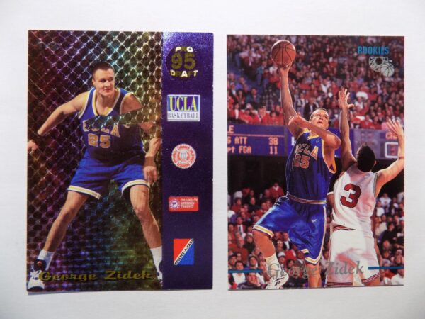 A pair of Zidek, George basketball cards with two players on them.