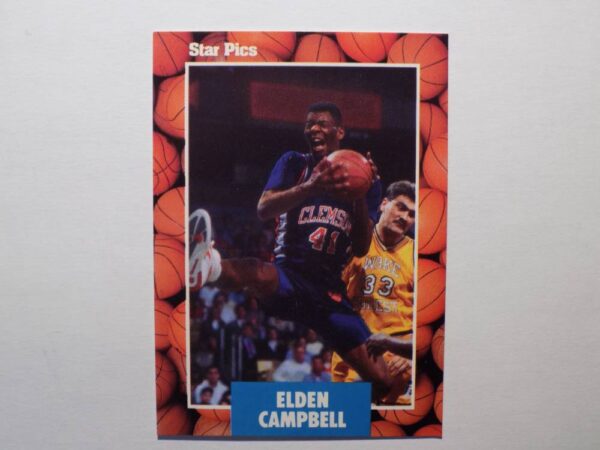 A basketball card with an image of Elden Campbell.