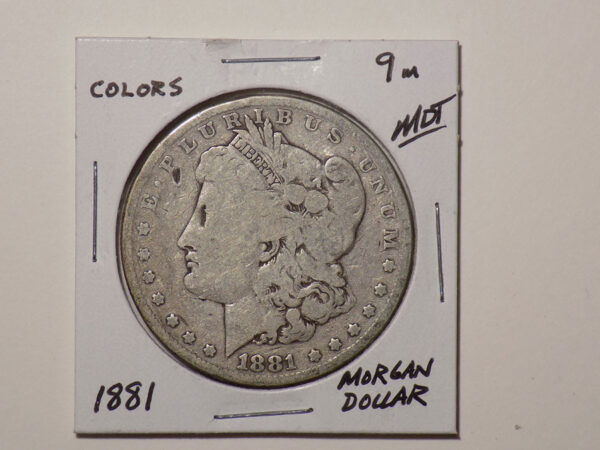 1881 Morgan silver dollar coin.