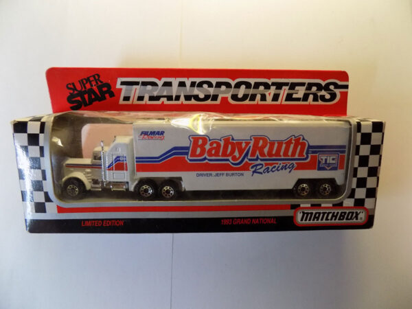 Matchbox Super Star Transporter with Baby Ruth logo.