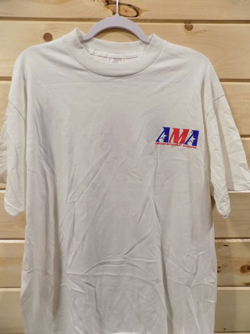 American Motorcyclists Assn, f&b 100% cotton ps large white T-shirt