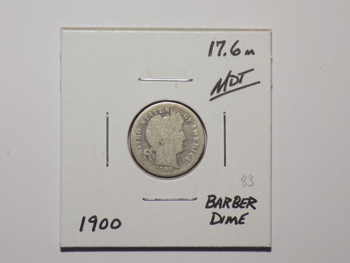 1900 Barber dime in holder.