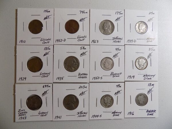 Collection of US coins from 1910 to 1945.