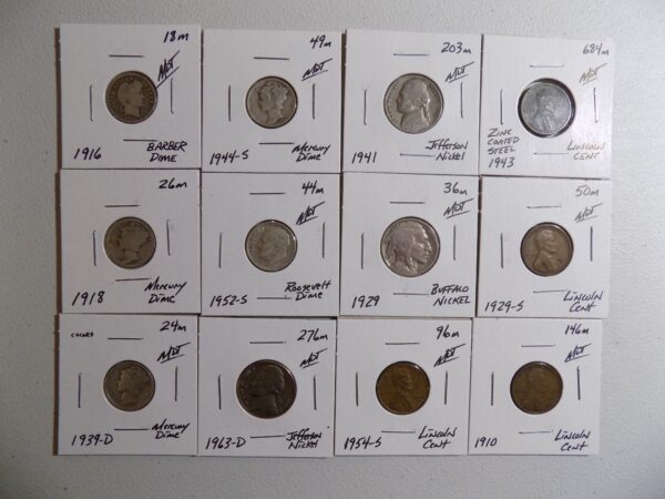 A collection of US coins from the 20th century.