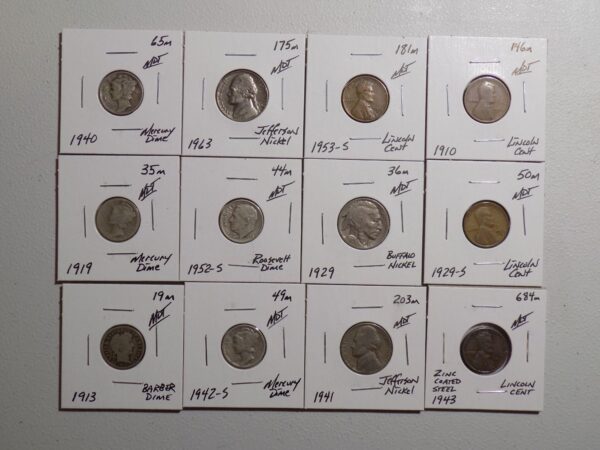 A collection of US coins from the 1900s.