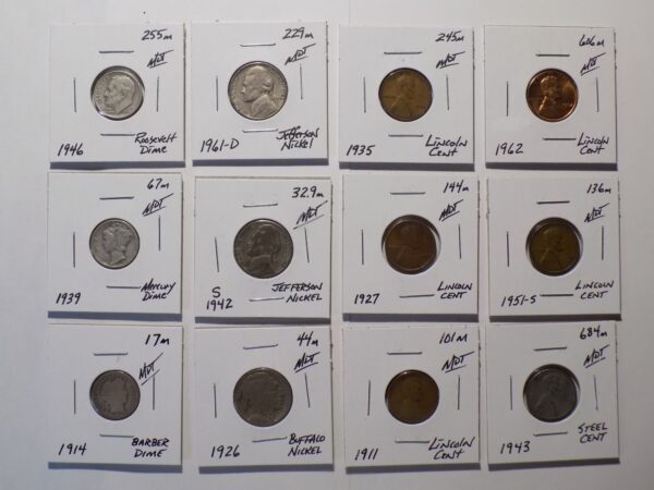 Collection of US coins from 1911 to 1962.