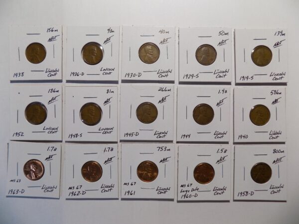 Collection of Lincoln Wheat Pennies from 1919-1963.