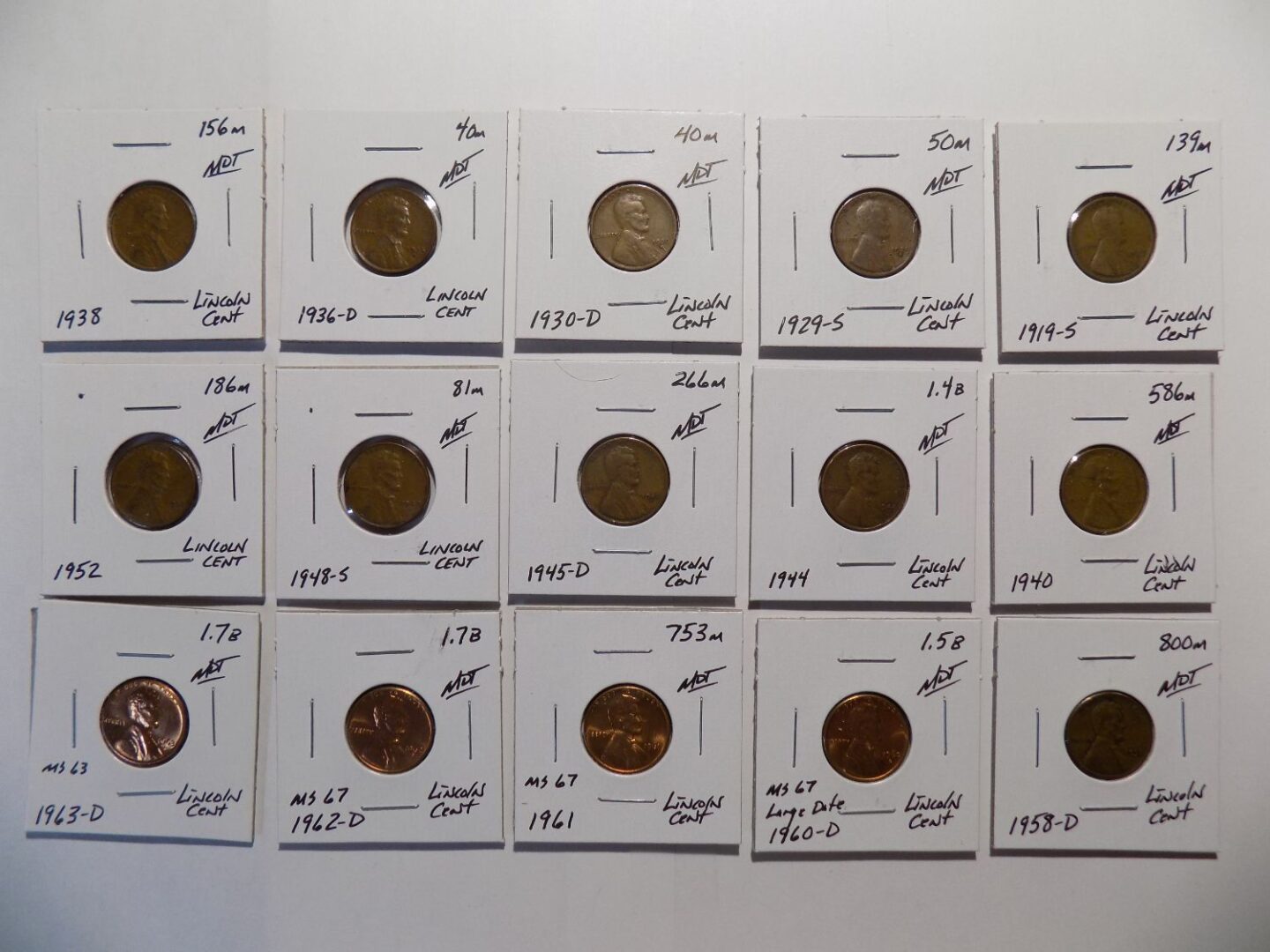 Collection of Lincoln Wheat Pennies from 1919-1963.