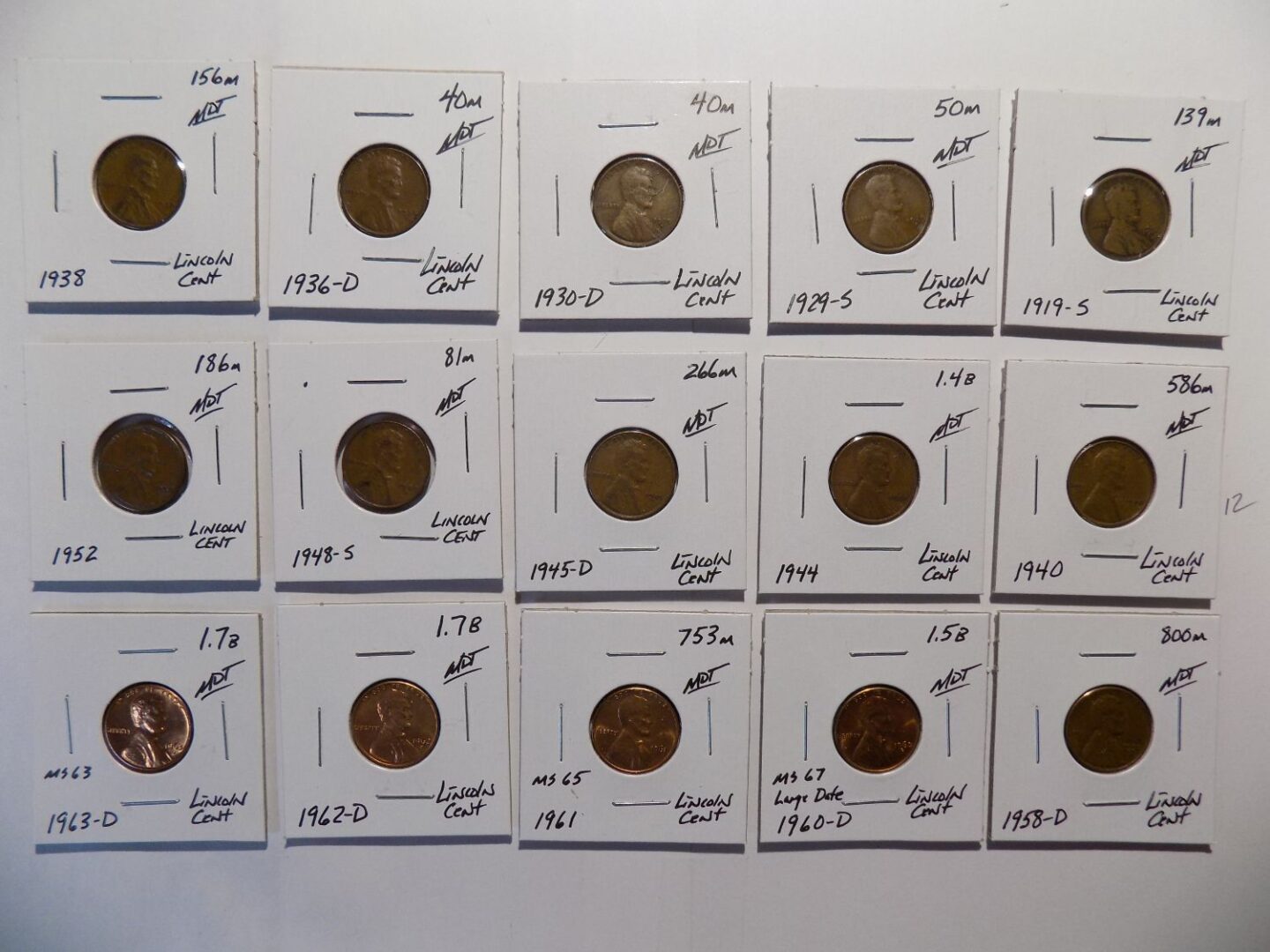 Collection of Lincoln pennies from 1938-1963.