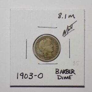 1903 Barber Dime, obverse, graded MS 8.1.