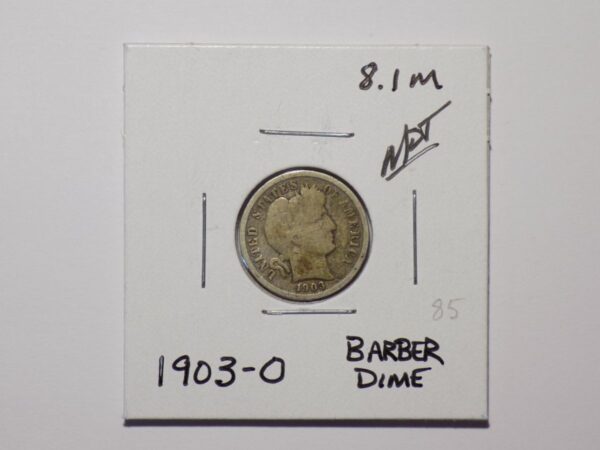 1903 Barber Dime, obverse, graded MS 8.1.