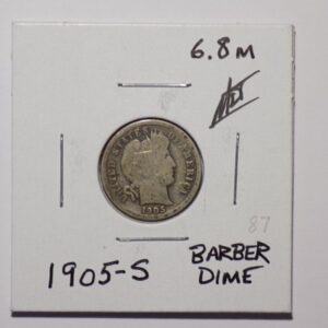 1905-S Barber Dime coin on white background.