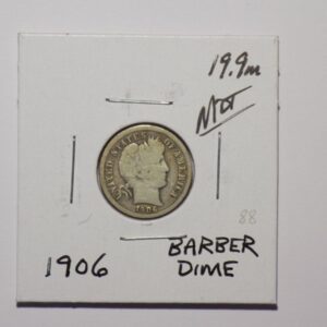 1906 Barber dime coin, obverse.