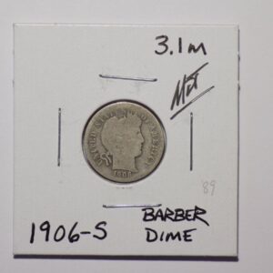 1906-S Barber dime coin obverse.