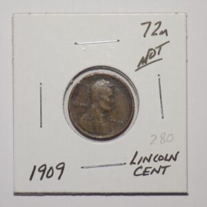 1909 Lincoln penny in a coin holder.