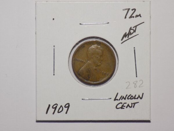 1909 Lincoln one cent coin.