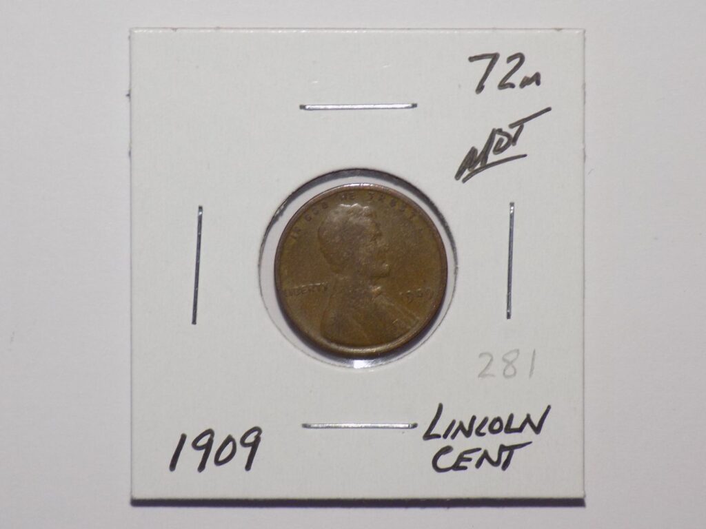 1909 Lincoln cent copper coin.