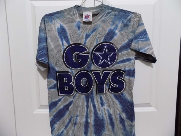 Dallas Cowboys tie-dye t-shirt with signatures.