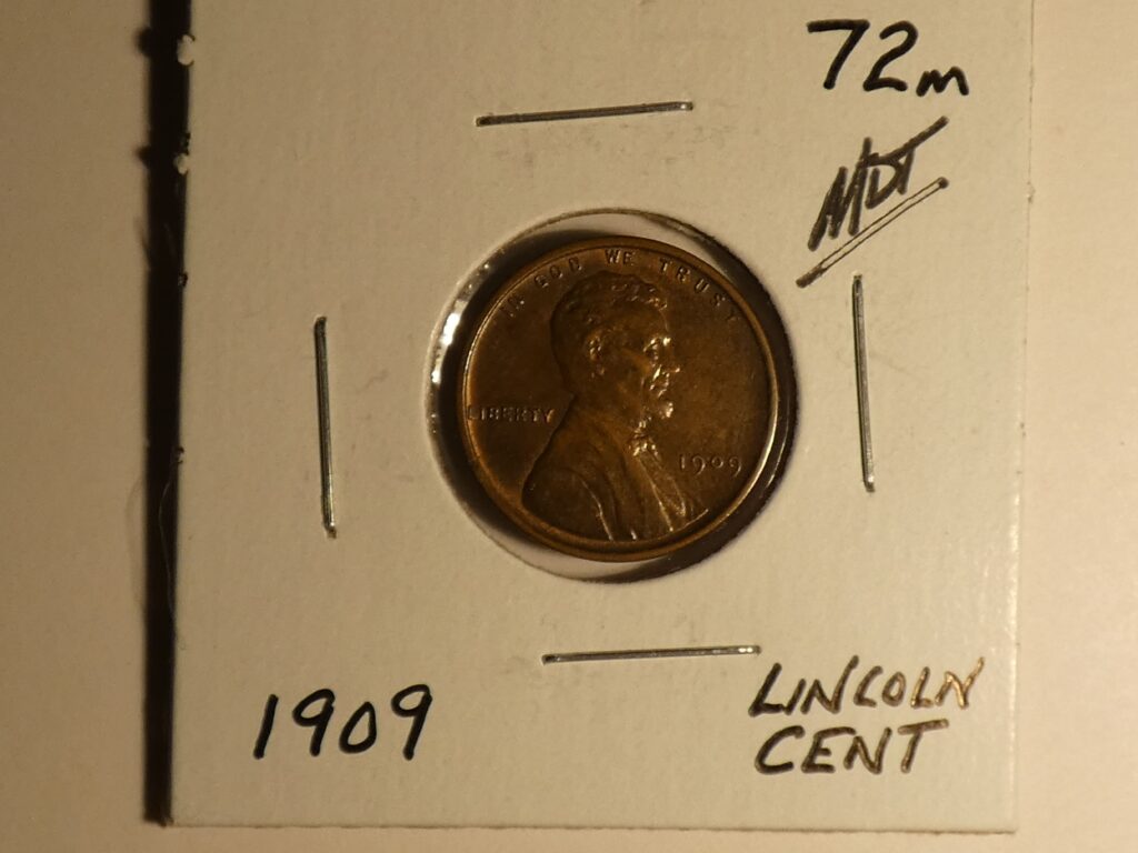 1909 Lincoln one cent copper coin.