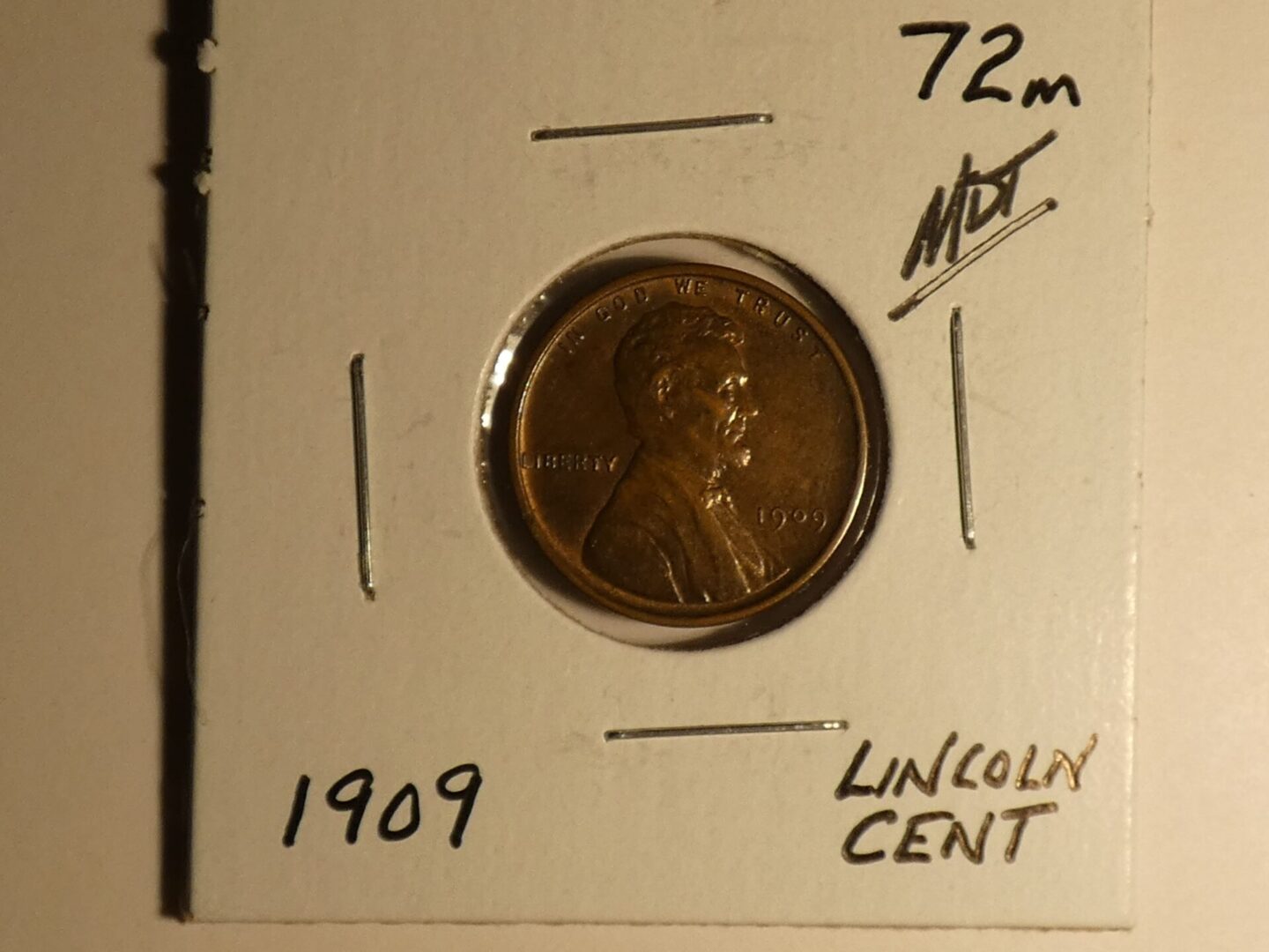 1909 Lincoln one cent copper coin.