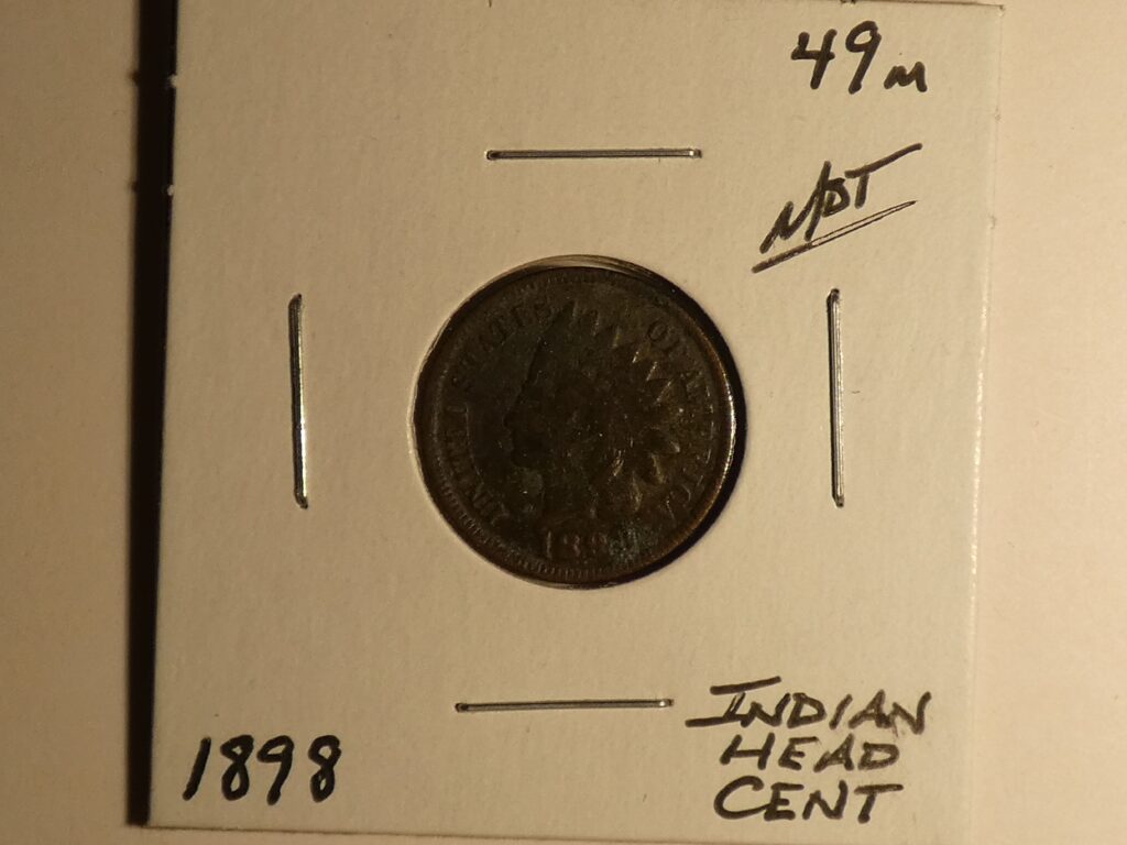 1898 Indian Head copper cent coin.