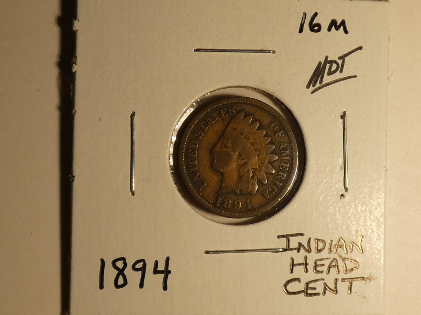 1894 Indian Head copper cent coin.