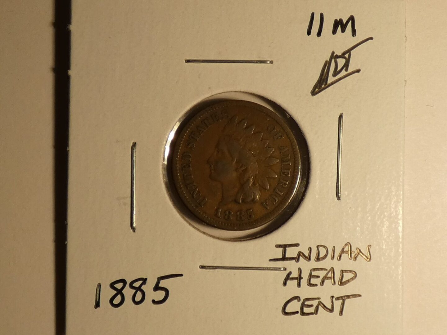 1885 Indian Head copper cent coin.