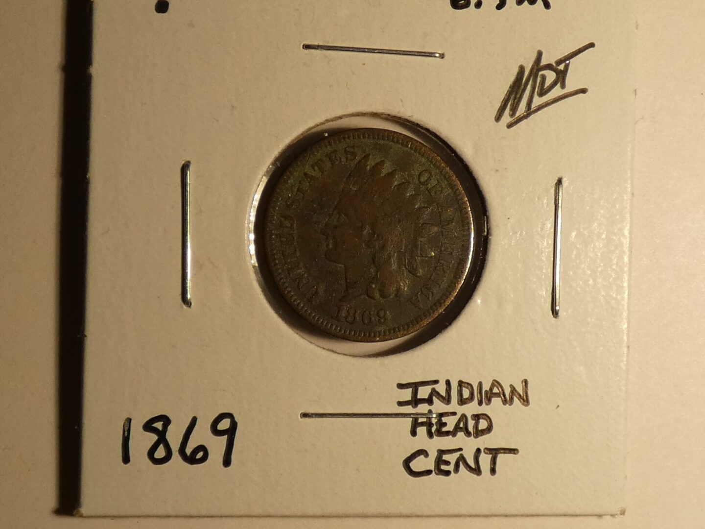 1869 Indian Head copper cent coin.