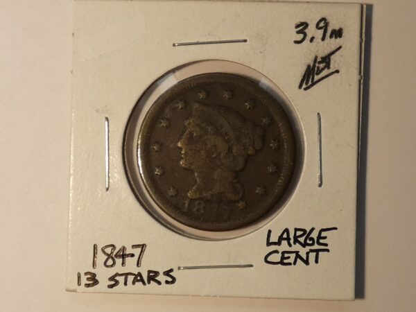 Ancient 1847 Large Cent 13 Stars Image